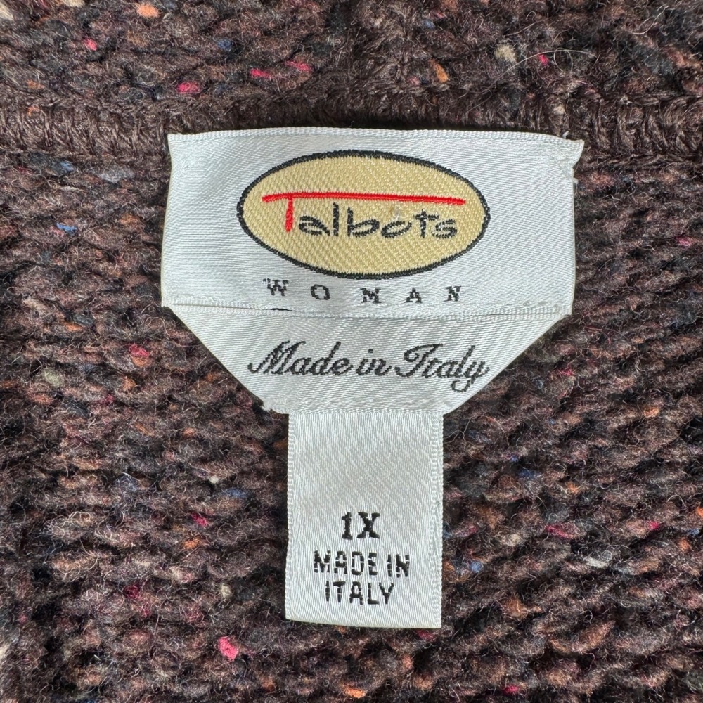 Talbots Woman Brown Speckled Knit Zip Up Wool Blend Hooded Vest 1X Made in Italy - Picture 4 of 8